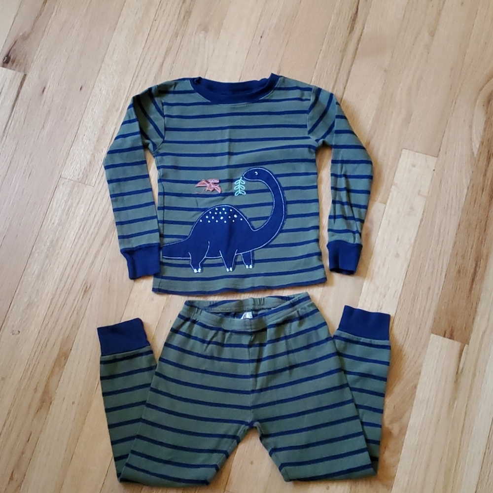 🍭Carter's 4T dinosaur 2pc green w/navy stripe pjs